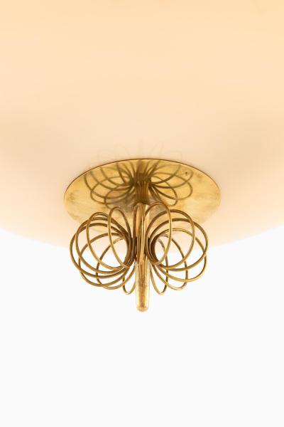 Paavo Tynell Ceiling Lamp with Brass and Glass in Cream by Paavo Tynell 1950s