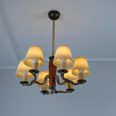 Paavo Tynell Classical Paavo Tynell Pendant Model 1355 in Brass String Birch Taito 1930s