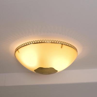 Paavo Tynell Commissioned Paavo Tynell Flush Mount Perforated Brass Glass Taito 1940s