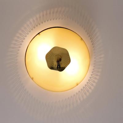 Paavo Tynell Commissioned Paavo Tynell Flush Mount Perforated Brass Glass Taito 1940s