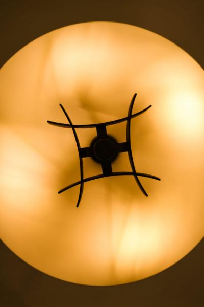 Paavo Tynell Early Ceiling Lamp in Black Metal Opaline Glass Brass by Paavo Tynell 1940s