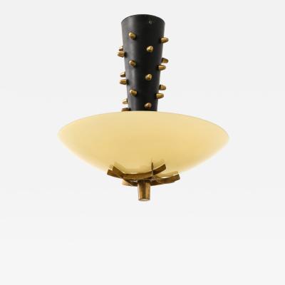 Paavo Tynell Early Ceiling Lamp in Black Metal Opaline Glass Brass by Paavo Tynell 1940s