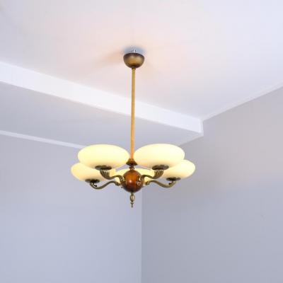 Paavo Tynell Early Paavo Tynell Pendant 1373 in Brass Birch Opaline Glass Taito 1930s