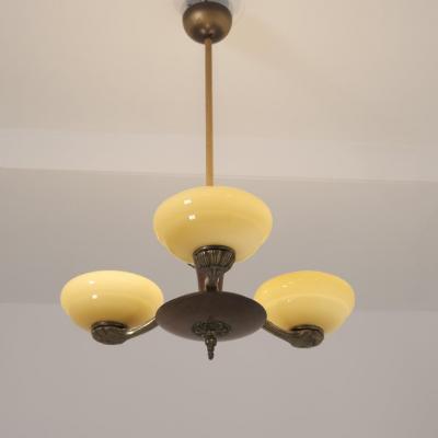 Paavo Tynell Early Paavo Tynell Pendant 1376 in Brass Birch Opaline Glass Taito 1930s
