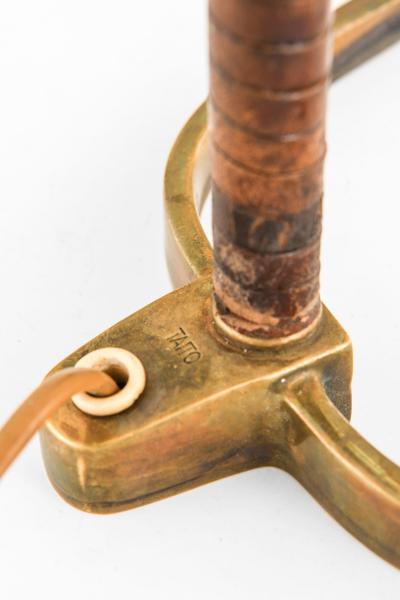 Paavo Tynell Early Table Lamp in Brass and Leather by Paavo Tynell 1950s