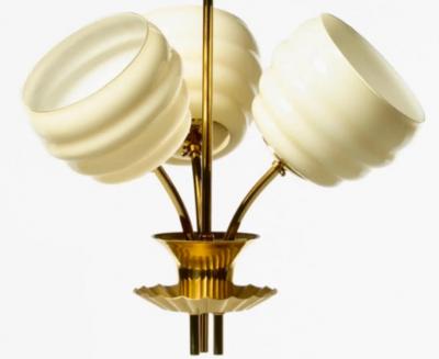 Paavo Tynell European Art Deco Paavo Tynell Style Brass Chandelier Pendant Fully Restored