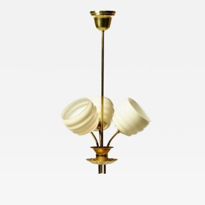 Paavo Tynell European Art Deco Paavo Tynell Style Brass Chandelier Pendant Fully Restored