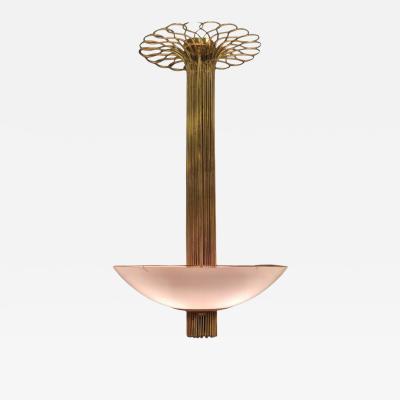 Paavo Tynell Exceptional Commissioned Paavo Tynell Ceiling Lamp In Brass Glass Taito 1950s