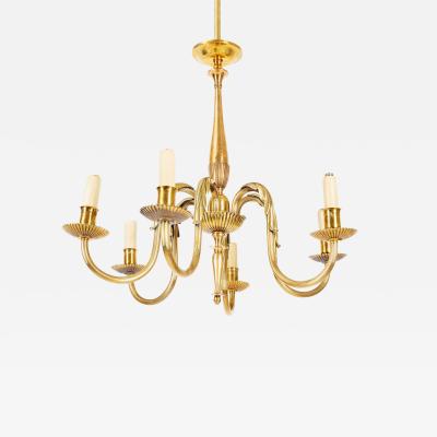 Paavo Tynell Fine Art Deco Chandelier in Brass by Paavo Tynell for Taito