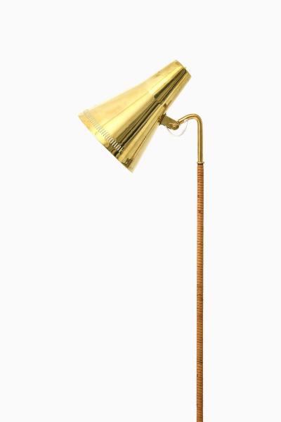 Paavo Tynell Floor Lamp in Brass and Cane by Paavo Tynell 1950s