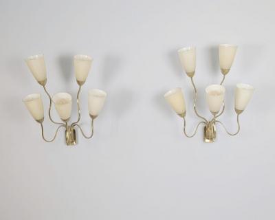 Paavo Tynell Important Pair of Paavo Tynell Wall Lamps for Kuusihokki Restaurant Taito 1940s