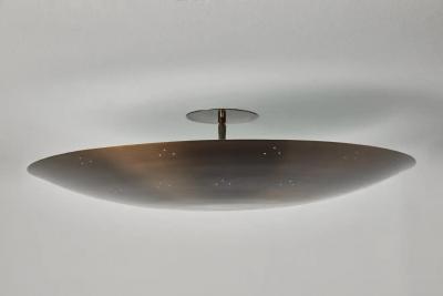 Paavo Tynell Large Two Enlighten Rey Perforated Patinated Brass Dome Ceiling Lamp
