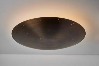 Paavo Tynell Large Two Enlighten Rey Perforated Patinated Brass Dome Ceiling Lamp