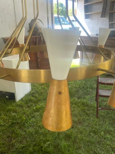 Paavo Tynell MONUMENTAL BRASS ALUMINUM MID CENTURY CHANDELIER IN THE MANNER OF PAAVO TYNELL