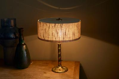 Paavo Tynell Mid Century Faux Bamboo Table Lamp in Sand Cast Brass 1960s