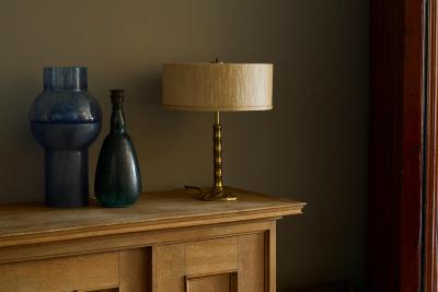 Paavo Tynell Mid Century Faux Bamboo Table Lamp in Sand Cast Brass 1960s