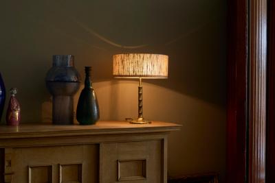 Paavo Tynell Mid Century Faux Bamboo Table Lamp in Sand Cast Brass 1960s