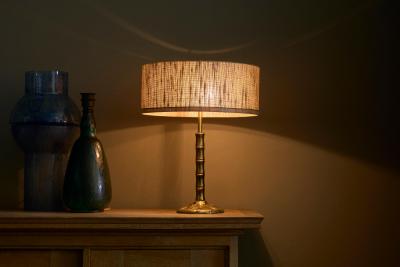 Paavo Tynell Mid Century Faux Bamboo Table Lamp in Sand Cast Brass 1960s