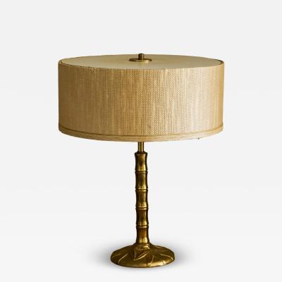 Paavo Tynell Mid Century Faux Bamboo Table Lamp in Sand Cast Brass 1960s