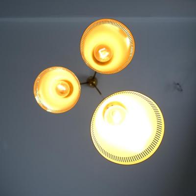 Paavo Tynell Mid Century Itsu Pendant Model ER 94 3 in Brass Pearl White Finland 1950s