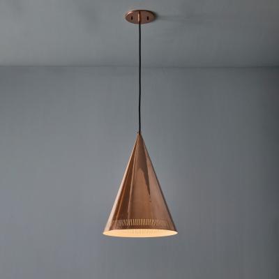Paavo Tynell Monumental 1950s Conical Perforated Copper Pendant Attributed to Paavo Tynell