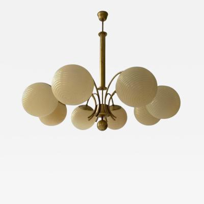 Paavo Tynell Monumental Paavo Tynell Art Deco Brass Opaline Lighting Fixture Taito 1930s