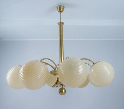Paavo Tynell Monumental Paavo Tynell Art Deco Brass Opaline Lighting Fixture Taito 1930s