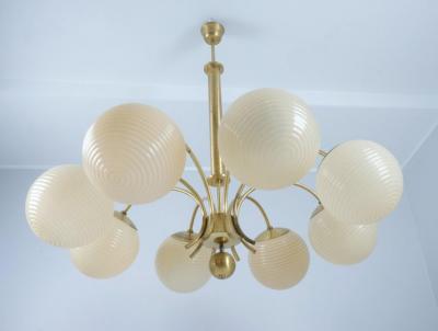 Paavo Tynell Monumental Paavo Tynell Art Deco Brass Opaline Lighting Fixture Taito 1930s