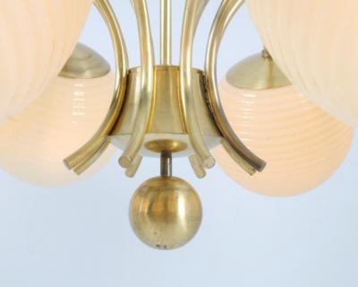 Paavo Tynell Monumental Paavo Tynell Art Deco Brass Opaline Lighting Fixture Taito 1930s