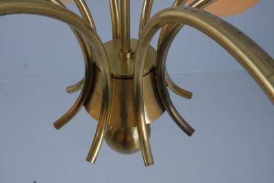 Paavo Tynell Monumental Paavo Tynell Art Deco Brass Opaline Lighting Fixture Taito 1930s