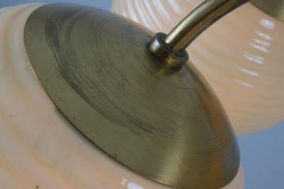 Paavo Tynell Monumental Paavo Tynell Art Deco Brass Opaline Lighting Fixture Taito 1930s