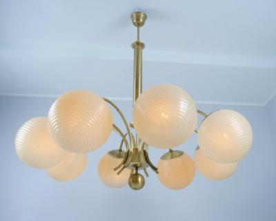 Paavo Tynell Monumental Paavo Tynell Art Deco Brass Opaline Lighting Fixture Taito 1930s