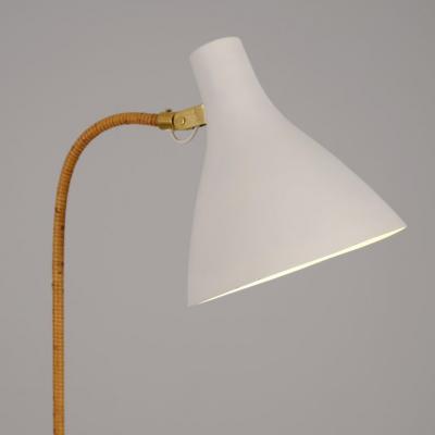 Paavo Tynell Nordic Modern Paavo Tynell Floor Lamp 9603 White Brass Rattan Taito 1950s