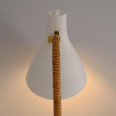 Paavo Tynell Nordic Modern Paavo Tynell Floor Lamp 9603 White Brass Rattan Taito 1950s