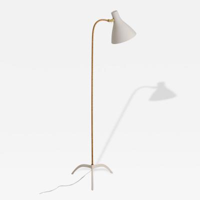 Paavo Tynell Nordic Modern Paavo Tynell Floor Lamp 9603 White Brass Rattan Taito 1950s