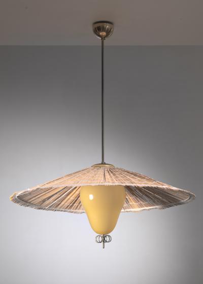Paavo Tynell One of a pair of Paavo Tynell model 1090 lamps with wood slat shade