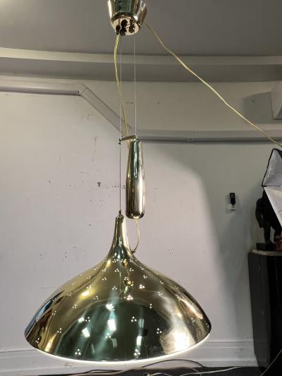 Paavo Tynell PAAVO TYNELL BRASS AND FROSTED GLASS PULLEY PENDANT WITH BRASS WEIGHT