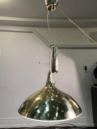 Paavo Tynell PAAVO TYNELL BRASS AND FROSTED GLASS PULLEY PENDANT WITH BRASS WEIGHT