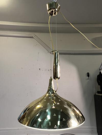 Paavo Tynell PAAVO TYNELL BRASS AND FROSTED GLASS PULLEY PENDANT WITH BRASS WEIGHT