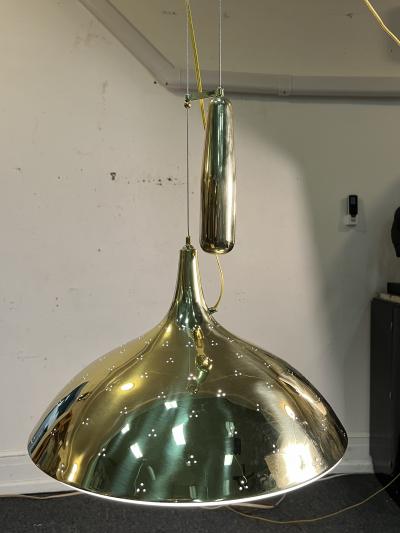 Paavo Tynell PAAVO TYNELL BRASS AND FROSTED GLASS PULLEY PENDANT WITH BRASS WEIGHT
