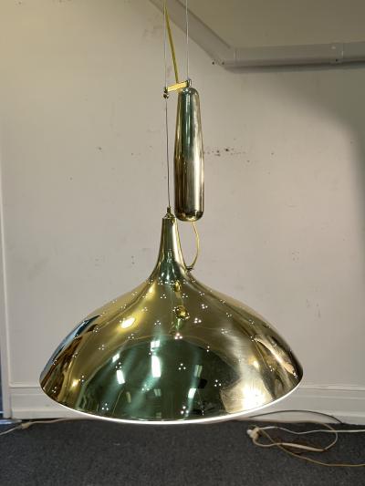 Paavo Tynell PAAVO TYNELL BRASS AND FROSTED GLASS PULLEY PENDANT WITH BRASS WEIGHT