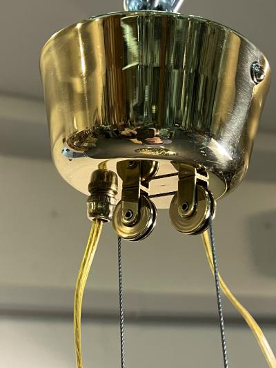 Paavo Tynell PAAVO TYNELL BRASS AND FROSTED GLASS PULLEY PENDANT WITH BRASS WEIGHT