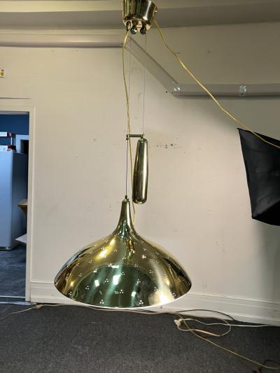 Paavo Tynell PAAVO TYNELL BRASS AND FROSTED GLASS PULLEY PENDANT WITH BRASS WEIGHT