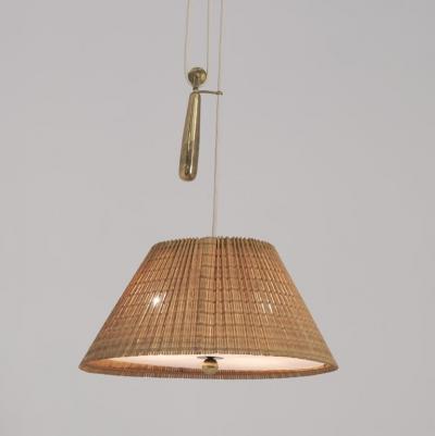 Paavo Tynell Paavo Tynell Adjustable Ceiling Lamp Model 1968 in Rattan Taito 1940s