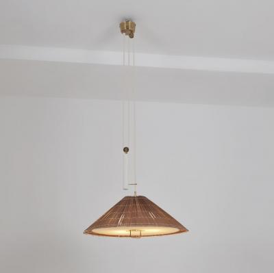 Paavo Tynell Paavo Tynell Adjustable Ceiling Lamp model A1998 in Brass White Rattan 1950s