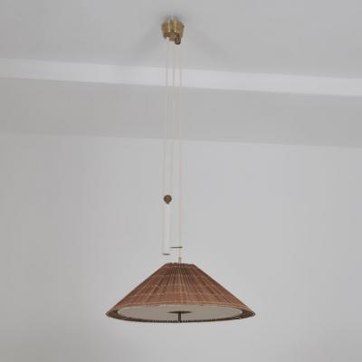 Paavo Tynell Paavo Tynell Adjustable Ceiling Lamp model A1998 in Brass White Rattan 1950s
