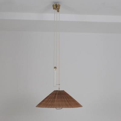 Paavo Tynell Paavo Tynell Adjustable Ceiling Lamp model A1998 in Brass White Rattan 1950s