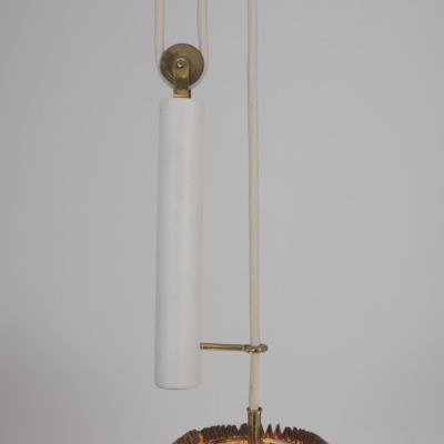 Paavo Tynell Paavo Tynell Adjustable Ceiling Lamp model A1998 in Brass White Rattan 1950s