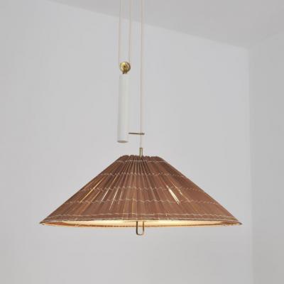 Paavo Tynell Paavo Tynell Adjustable Ceiling Lamp model A1998 in Brass White Rattan 1950s
