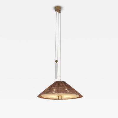 Paavo Tynell Paavo Tynell Adjustable Ceiling Lamp model A1998 in Brass White Rattan 1950s